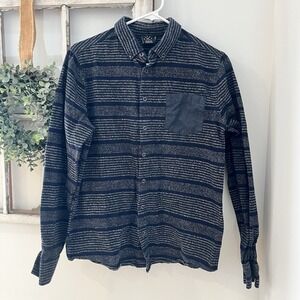 Kultivate Men's M Navy Blue Striped Front Pocket Button Up Flannel Shirt